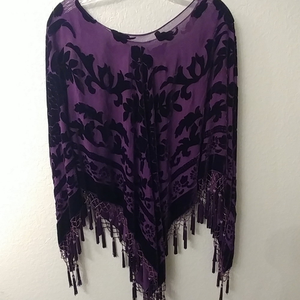 Burnt out velvet pancho